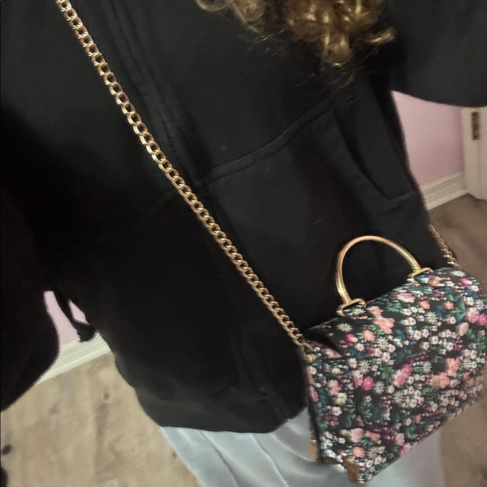 Floral Mini Crossbody Bag with Gold Chain